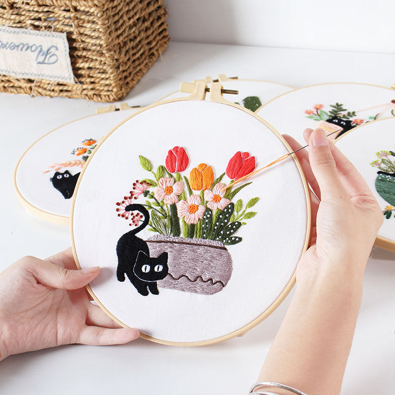 ๐ Purr & Petals DIY Embroidery Kit